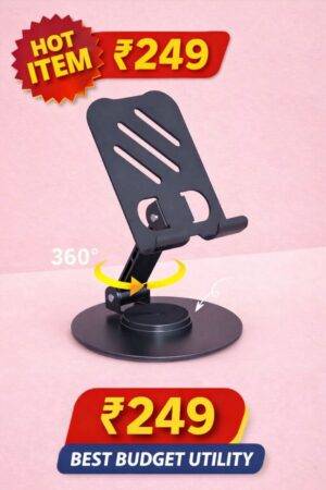 360° Adjustable Mobile Stand | Foldable Desk Phone Holder for Video Calls, Study & Work