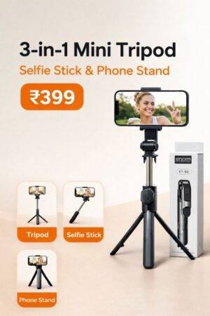 3-in-1 Mini Tripod, Selfie Stick & Phone Stand